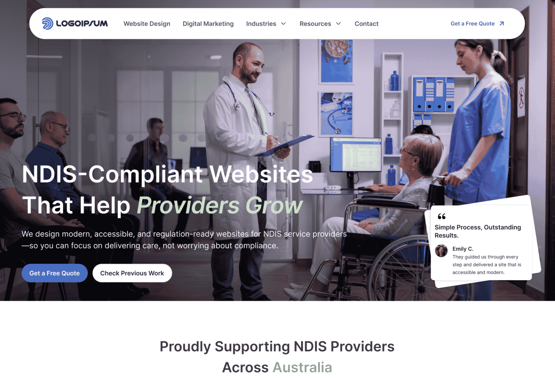 Homepage example showing NDIS-compliant website design